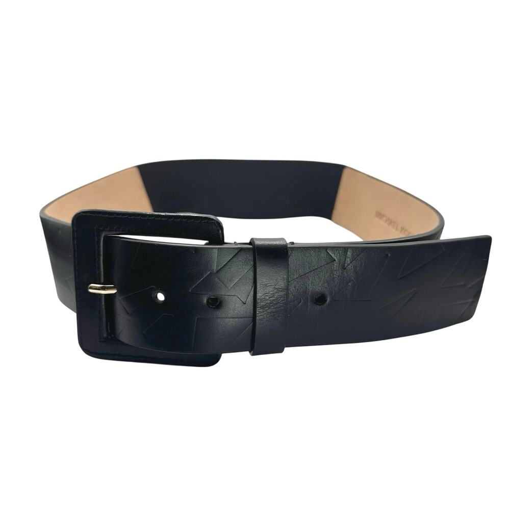 Michael Kors | Women | Black Wide Embossed Genuine Leather Belt | Small-Medium